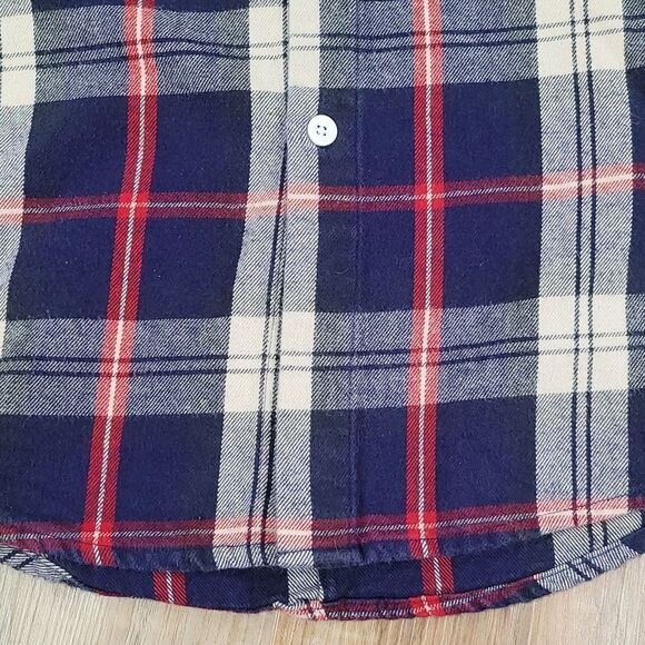 🔺️Just Junkies Navy & Red Plaid Flannel Long Sleeve Buttoned Shirt XSmall - Picture 7 of 11